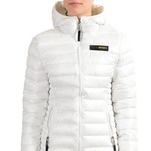 Plein Sport Women's White Hooded Logo Print Zip Up Parka Jacket S M L